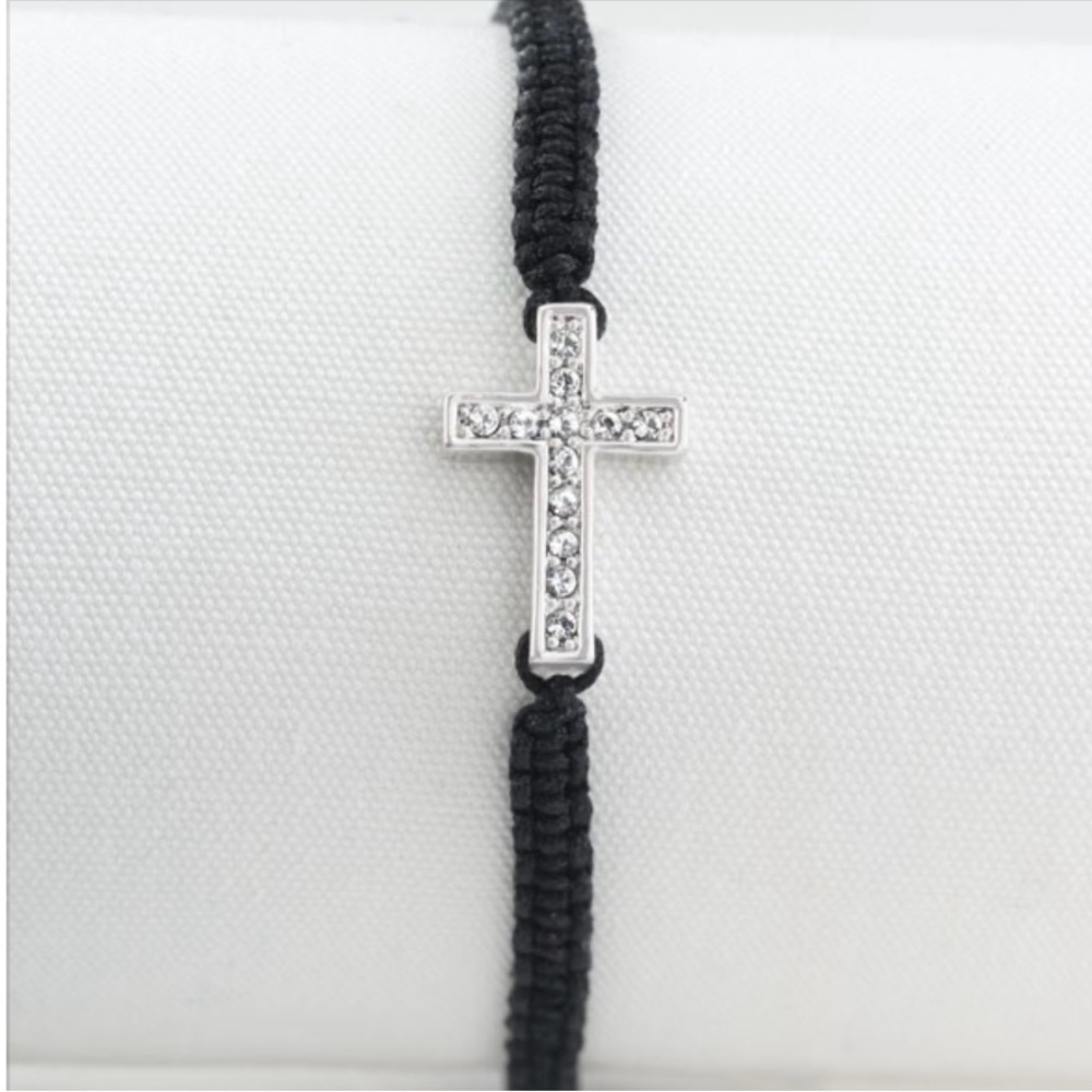 Touchstone Crystal Grace Woven Crystal Cross Adjustable Bracelet